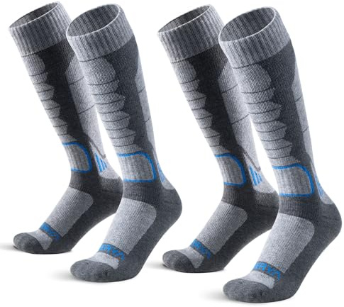 WEIERYA Ski Sock Merino Wool Ski Socks Mens Womens Skiing & Snowboarding Socks, Over The Calf (US, Alpha, Medium, Regular, Regular, 2, Grey)