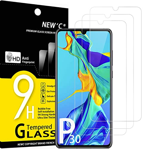NEW'C 3 Stück für Huawei P30 für Panzerglas, Frei von Kratzern, 9H Härte, HD Displayschutzfolie, 0.33mm Ultra-klar, Ultrabeständig