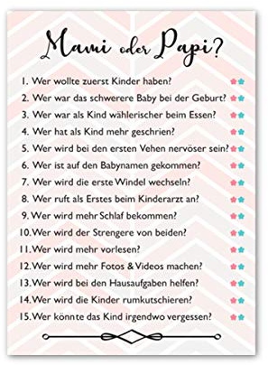 Pandawal Babyparty Spiele Mami oder Papi und Babynamen raten. Zwei lustige Baby Shower Partyspiele für Junge und Mädchen Deko Ratespiel (20 Spielkarten)…
