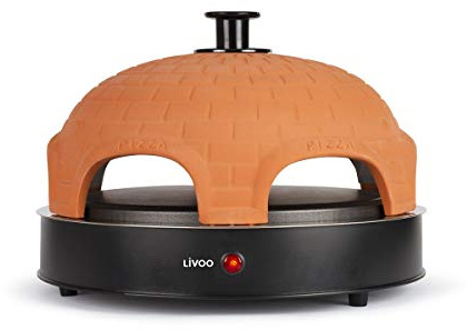 LIVOO DOC226 Four à Pizza Party, Dôme en Terre Cuite |6 Minipizzas Ø 11 cm ou 1 Grande Ø25 cm | Cuisson Rapide | 1200W