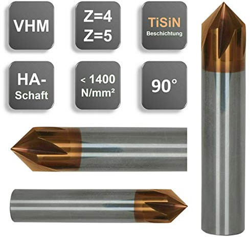 VHM Entgrater, Fasenfräser, 90°, Sonderbeschichtung, 3, 4, 5, 6, 8, 10, 12 mm, Größe: 3 x 40 - d2=3 mm - Z=4