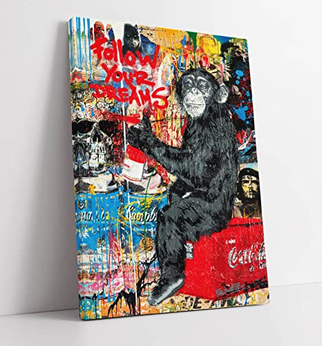 Banksy Graffiti Follow Your Dreams Leinwanddruck, Kunstdruck, Gehirnwäsche, 76 x 50 cm, für Wohnzimmer