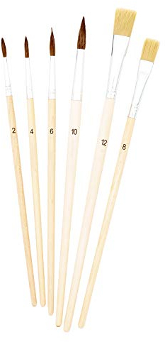 TSI Schulmalpinsel-Set 6-teilig, Haarpinsel (Größe 2,4,6 und10) - Borstenpinsel (Größe 8 und 12), Schaft naturbelassen, Art. Nr. 49106