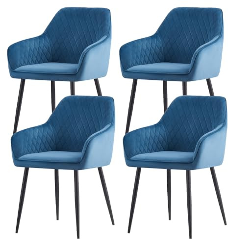 JYMTOM Esszimmerstühle 4er Set Küchenstühle Polsterstühle modernes Design Stühle mit Armlehne, Sitzfläche aus Samt, Gestell aus Metall, für Wohnzimmer, Schlafzimmer und Küche(4,Teal)