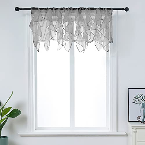 PearAge Raffter Voile-Vorhang mit Volant für Küche, Wohnzimmer, Shabby-Chic, Rüschen, Mädchen, Töchter, Schlafzimmer, Kaskade, Fenster, Grau, 127 x 40 cm