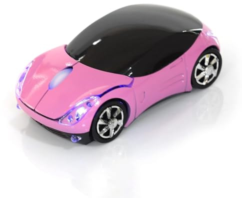 Dpofirs 2.4G Auto geformte drahtlose Maus, 1600DPI optische Maus, 2.4GHz drahtlose Übertragung, 3 Tasten mit Scrollrad, für PC Laptop Tablet Gaming Office(Rosa)