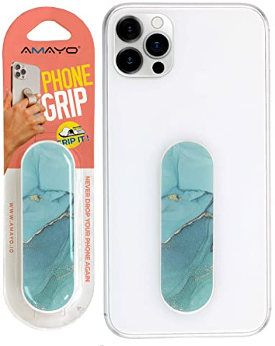 Amayo Handy Fingerhalter Dünn – Handy Ring & Griff Selbstklebend – Phone Grip Smartphone – Fingerhalterung Handy mit Ständer – Sicherer Halt für iPhone & Android - (Marmor Serie - Blau)