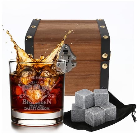 Smyla Premium Whiskyglas - Biker werden nicht Grau das ist Chrome (Totenkopf-Design) | Whiskey-Glas mit massivem Boden | Geschenkidee für Motorradfahrer und Biker | Geschenke für Männer