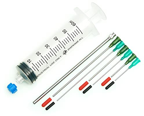 Dispense All - The Single 60ml - All-Purpose Industrial Syringe Kit with 7 Dispensing Tips; 5 8g, 4 + 2 + 1 14g and 18g, 1 Easy Grip Syringe Cap, 6 Tip Covers