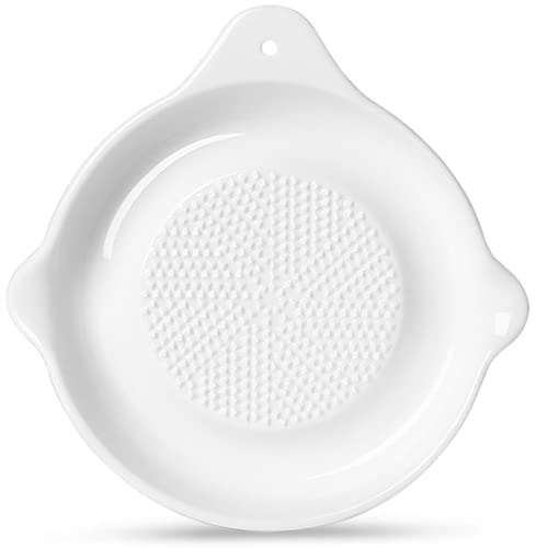 ONTUBE Ceramics Grater Plate for Ginger, Garlic, Onion, Cheese, Lemon, Chocolate, Vegetables and Fruits for Kitchen, White (5.5 x 1 Pieces)