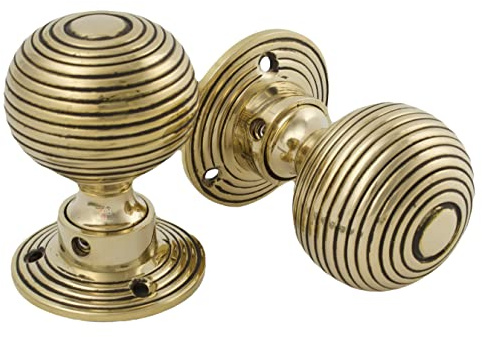 Solid Brass Beehive Door Knobs Knob Set Pair Pairs Indoor Door Handles Handle Pair Set - AB Hardware