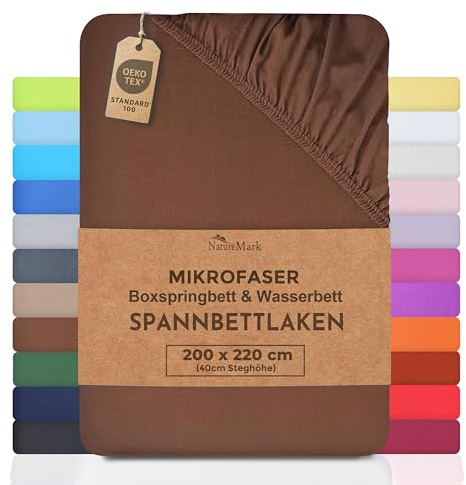 NatureMark Microfaser Boxspringbett & Wasserbett Spannbettlaken 200 x 220 cm - 40 cm Steghöhe - 200x220cm Spannbetttuch - 100% Polyester, Schoko braun