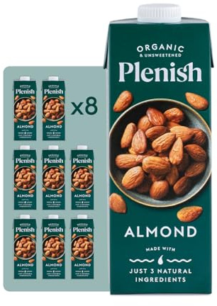 Plenish Unsweetened Organic Almond Milk 1L Carton (Pack of 8)