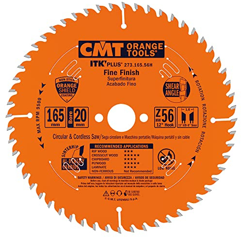 CMT ORANGE TOOLS 273.165.56H LAME CIRCOLLAIRE (U-ITK) HW 165x1.7/1.1x20 (+15.88) Z56 ATB+S