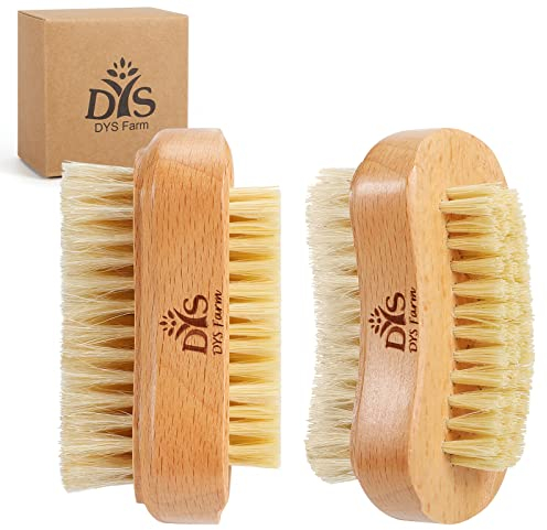 Wooden Nail Cleaning Brush 2 PCS, Fingernail Scrub Brushes to Clean Nails Toenails, Natural Boar Bristle Two-sided Non-slip Hand Foot Nails Scrubber Cleaner Brushes