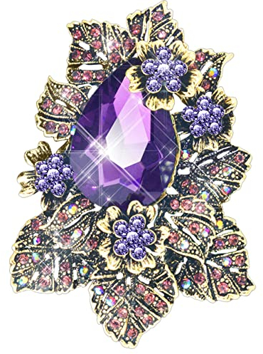 KristLand Blumen Brosche mit Funkelnden Kristall Steinen Vintage Corsage Art Deco Modische Lila Blumen Brosche Geburtstag Party Gothic Damen Herren