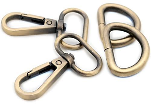 Drehhaken mit D-Ring, 10 Sets für Geldbörsen, Push-Gate-Karabinerverschlüsse, modische Clips, Geldbörsenherstellung (gebürstetes Messing, 3,8 cm)