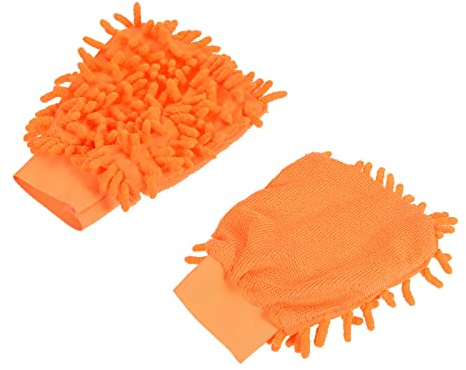 M METERXITY 2 Pcs Microfiber Wash Mitt - Chenille Reusable Gloves for Cleaning, Scratch-Free, Apply to Kitchen/House Cleaning/Cars/Mirrors(7.87 x 5.9'', Orange)