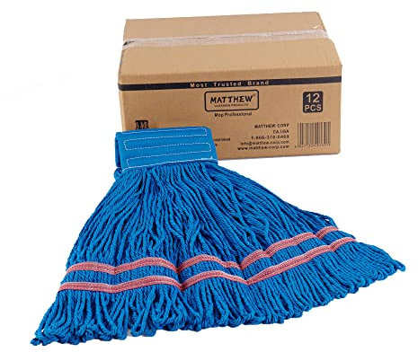 Matthew - Mopa de microfibra de limpieza resistente, repuesto de cabezal de mopa húmeda, excelente absorción, lavado premium, reutilizable para el hogar, uso comercial e industrial (azul, paquete de