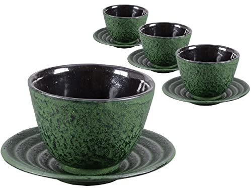 tea4chill Gusseisen Teetasse mit Untertasse Hako dunkelgrün 100ml. Traditionelle asiatische Gusseisen Teebecher im Set mit Untersetzer. Ideal Ergänzung für Gusseisen Teekanne.