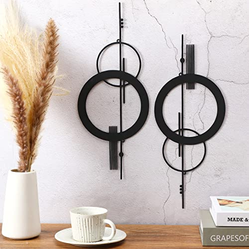 Peryiter 2 piezas de arte abstracto de metal pequeño de 15.7 pulgadas, geometría de metal, decoración de pared minimalista, arte de una sola línea, esculturas verticales negras, geométricas, modernas