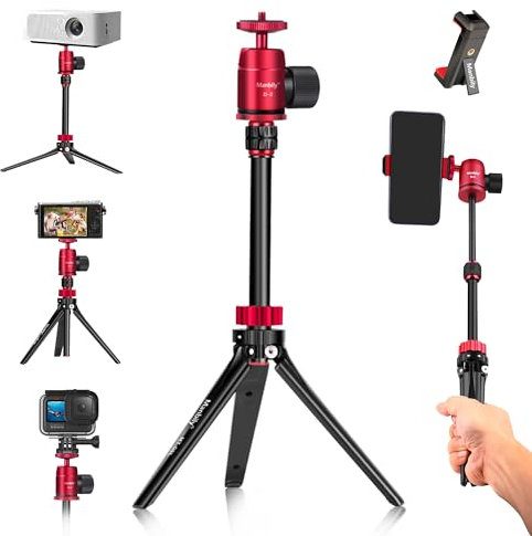 Manbily Mini Projector Tripod for Phone Camera Camcorder Gopro, Portable Vlogging Sefie Stick for Travel Tabletop CNC Aluminum Tripod Stand & 360° Ball Head 1/4 Screw Mount for Video Max 2kg (MT-08L)