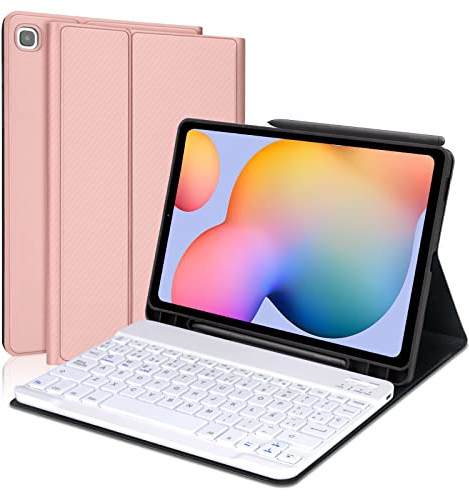 Funda Teclado para Samsung Galaxy Tab S6 Lite 2024/2022/2020 10.4 Pulgadas | Keyboard QWERTY Español Ñ, Bluetooth Magnético Desmontable Capa Teclado con Soporte para Lápiz, Rosa