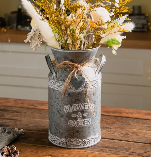 Pichet à fleurs vintage en métal galvanisé pour fleurs et jardin, pot à lait rustique pour fleurs, 27 cm de hauteur