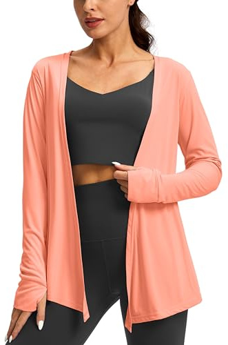 Women's UPF 50+ Sun Shirt Long Sleeve UV Sun Protection Shirts Lightweight Cardigan for Women with Pockets SPF Swim Cover Up (Orange_Pink,L)