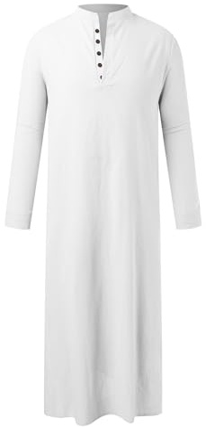 RUMAOZIA Arabische Kleidung Herren Muslim Kaftan Abaya Herren Gewand Robe Crew Stehkragen Thobe Arabisch Gebet Eid Kleidung Islamische Kleidung Aus Dem Nahen Osten Gebetskleidung für Männer