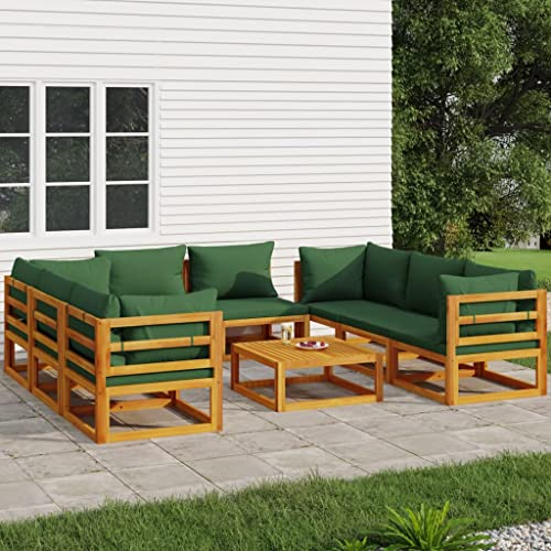 DYRJDJWIDHW europaletten,gartenmöbel Set,palettenkissen,9-TLG. Garten-Lounge-Set mit Grünen Kissen MassivholzGeeignet für Garten, Swimmingpool, Wohnzimmer, Terrasse