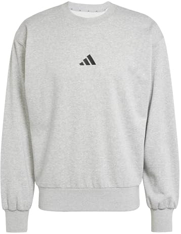 Adidas Men's Essentials FEELCOZY French Terry Sweatshirt, medium Grey Heather/Black, M