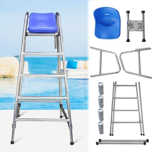 Pool Stuhl 180cm hoher Pool-Deck-Rettungsschwimmerstuhl, Abnehmbarer Edelstahl-Rettungsschwimmerstuhl für Erwachsene/Kinder am Pool im Freien für oberirdische/Inground-Pools Terrasse See Strand