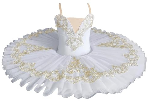 Tytyozay Mädchen Professionelles Ballett Tutu Kleid, Weiß Ballerina Bühne Tanzwettbewerb Kostüm Kinder Damen Schwanensee Party Kleid,Weiß,130