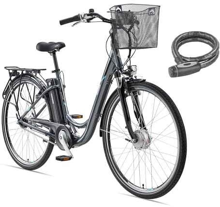 TELEFUNKEN E-Bike 28 Zoll Elektrofahrrad - 7-Gang Nabenschaltung + Rücktritt, Pedelec Citybike mit Fahrradkorb und Fahrradschloss, Frontmotor 250W /10,4Ah / 36V Sitzrohrakku, RC840 Multitalent