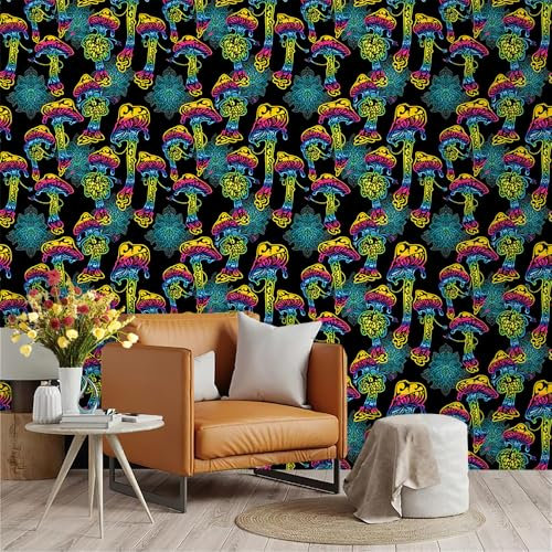 Selbstklebende Tapete Pilzgelb Mandala Strukturtapete Wandtattoo Schlafzimmer Tapete Selbstklebend Vliestapete Wallpaper for Living Room Tapeten Leicht zu Entfernen Wandschutzfolie 45x300cm