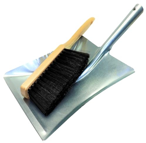 Universal Galvanized Dustpan and Brush Set - Heavy Duty, Rust-Resistant, Multipurpose Cleaning Tools for Home, Garage, Boiler Room, Ideal for Collecting Ash, Trash, Sawdust, Debris, Waste
