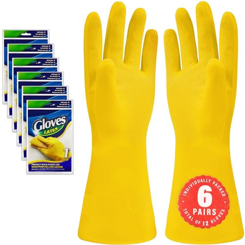 SteadMax 6 Pairs X-Large Cleaning Gloves, Reusable Natural Rubber Dish Gloves, Waterproof Latex Non-Slip Dishwashing Gloves for Kitchen and Household (X-Large, 6 Pack)