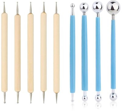 Elegance-go Balle Stylet Dotting Tools,9 Pièces Outils De Modelage De Balle en Métal Dotting Pen Nail Art Dotting Tools Outils de pointillage avec Argile polymère pour Nail Art DIY Rock Peinture