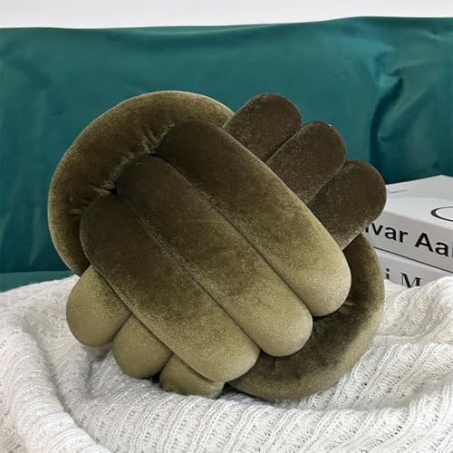 Ukadou Knot Ball Pillow Knot Pillow Decorative Throw Pillow Velvet Round Ball Cushion Plush Handmade Knot Pillow Aesthetic Couch Pillow Cushion for Sofa Bed Livingroom Home Decor (Green,11in/28cm)