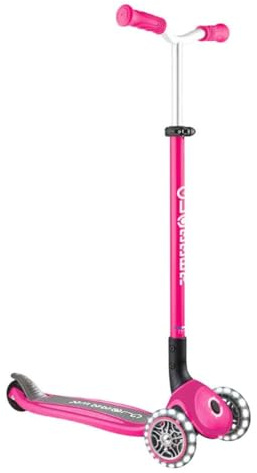 GLOBBER Master Lights – Tretroller Kinder, 120/80 mm, ABEC 9, 3-rädrig, höhenverstellbar, LED-Leuchtrollen, pink