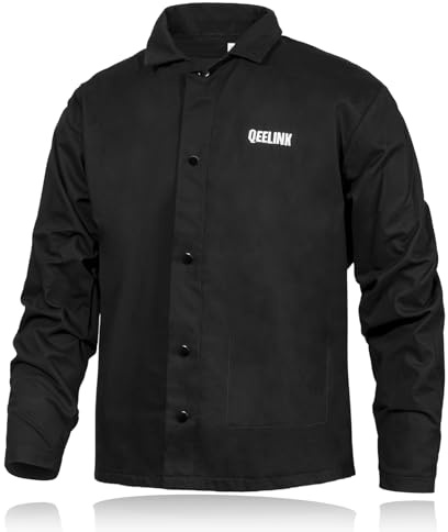QeeLink Chaqueta de soldador - Ropa de soldador de algodón ignífugo (FR) de primera calidad - Chaqueta de soldadura ligera para hombres y mujeres