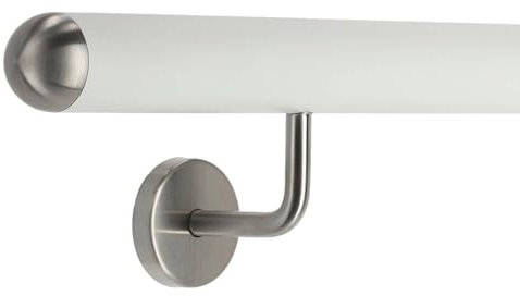 TIBU Pasamanos de aluminio blanco, 30-600 cm, soporte de acero inoxidable en ángulo, longitud 140 cm, con 2 soportes y tapa semicircular