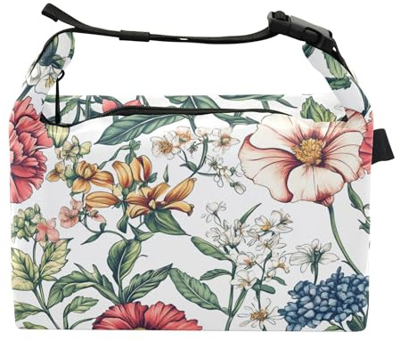 Florals Carnation Orchid Hosta White Lunch Bag for Boys Reusable Adult Large Tote Bag for Outdoor Travel