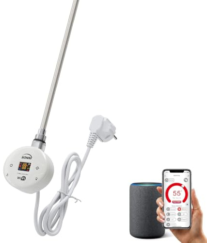 SONNI Smart WIFI elektrischer Heizstab 600W Weiß mit Thermostat Intelleganter Temperaturregelstab für Badheizkörper APP-Steuerung