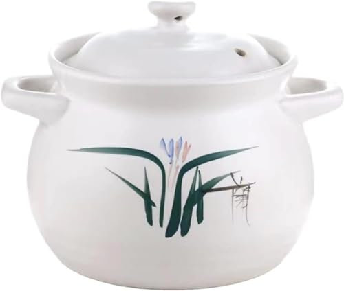 KUOYTT Olla de cerámica, Cacerola de Barro, Cacerola de cerámica, Cacerola de Estilo Chino, Cuchara, Cacerola con 2,1 l