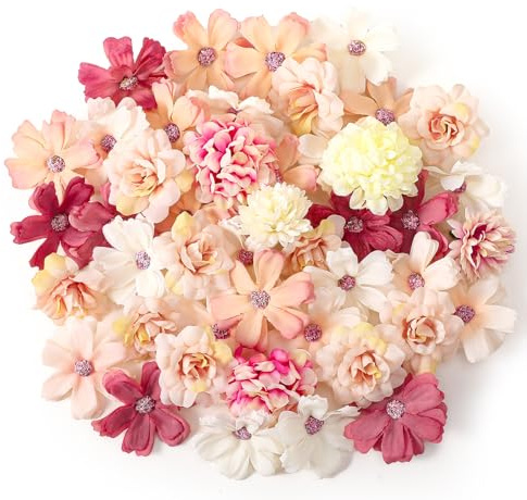 Xialvyu Lot de 45 têtes de fleurs artificielles, 9 styles de mini fleurs artificielles en soie de 4 à 4,5 cm, mini fleurs artificielles en tissu, pour bricolage, mariage, scrapbooking, décoration de