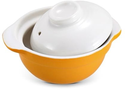 BOJHGO Cocotte Piatti for casseruola Piccola Tazza for stufato Casseruola in Ceramica Mini casseruola Pentola Tradizionale con Manico(Yellow)