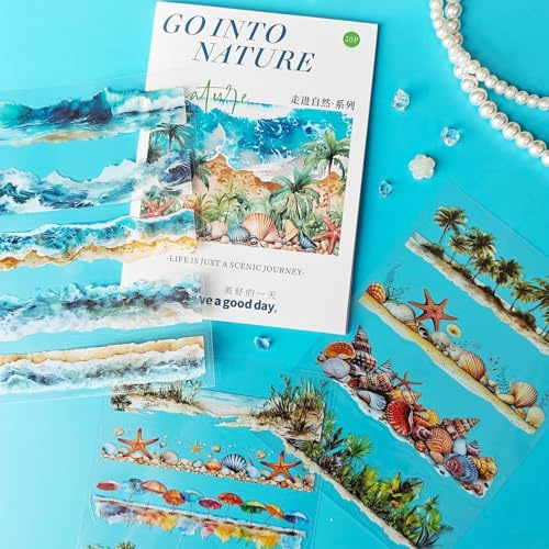 Scrapbooking Stickers Book Set for Bullet Journal,Ocean Themed Scrapbooking Ästhetische Aufkleber Zubehör for Junk Journaling,Painting,DIY Kunst,Tagebuch,Planer,Album,Notizbuc(Seaside Escapes)