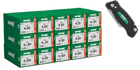 SPAX Heimwerker Schrauben-Set, 5900 Teilgewinde-Schrauben inkl. Multitool | Großes Schraubensortiment in 15 Größen für Holzbau, inklusive Multitool, T-STAR plus, Senkkopf, Profi-Qualität für DIY